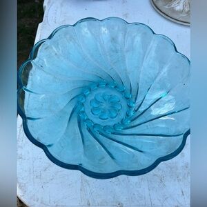 vintage Hazel Atlas Capri Swirl Blue Glass Bowl